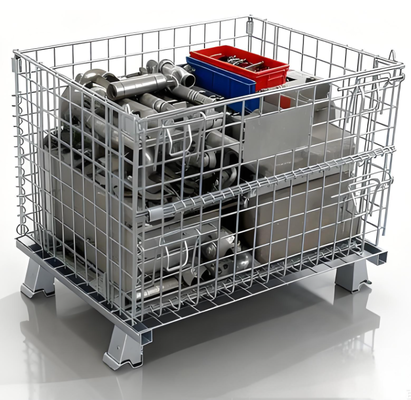 Folding Lockable Mesh Container Wire Storage Cage Galvanized For Warehouse