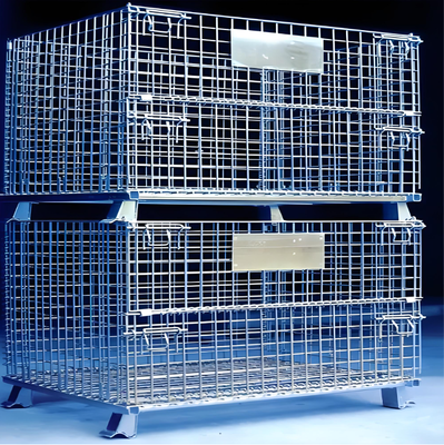 Heavy-Duty Zinc Galvanized Steel Wire Mesh Cages 50x50mm Mesh Grid Wheels Castors Stacking For Warehouse Logistics