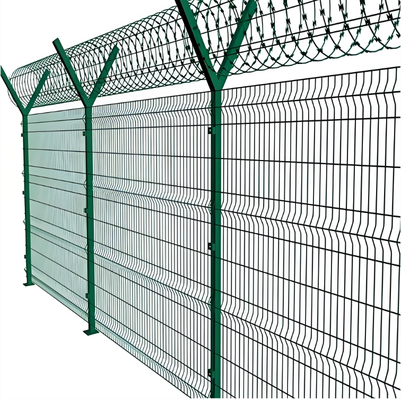 Feuerverzinktes PVC-beschichtetes 1,83 m hohes 3D-gebogenes V-Gitter-Sicherheitspanel RAL6005 Grün 50x200mm Loch Kletterschutzsystem